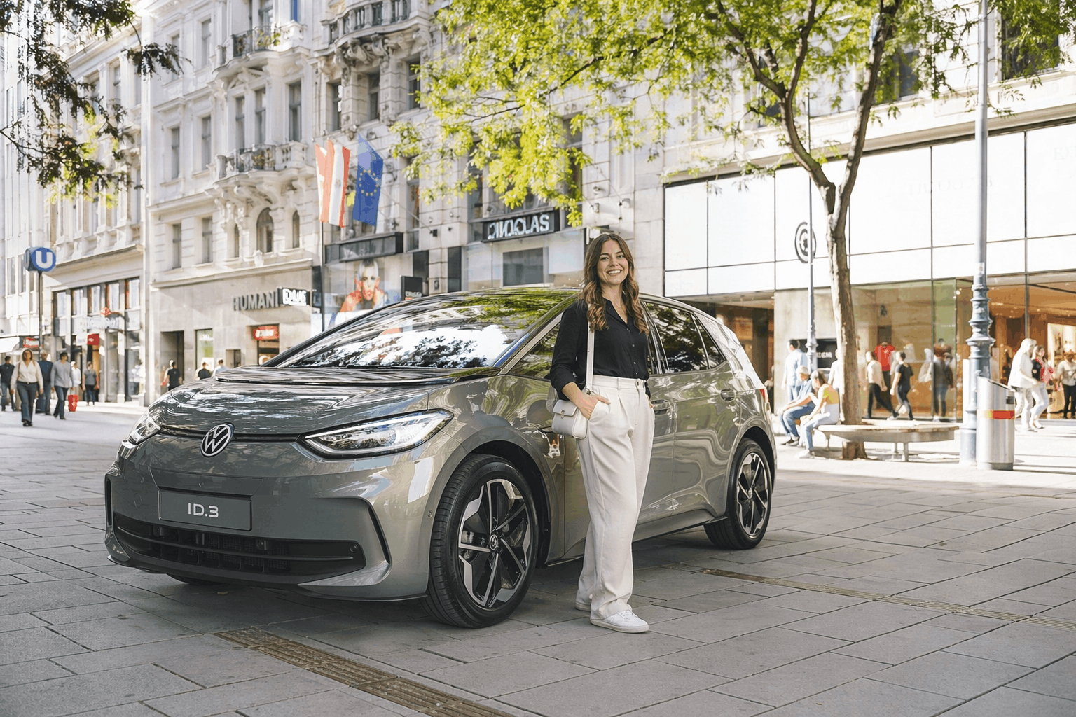 Электромобиль эконом-класса VW ID.3 на улице Вены